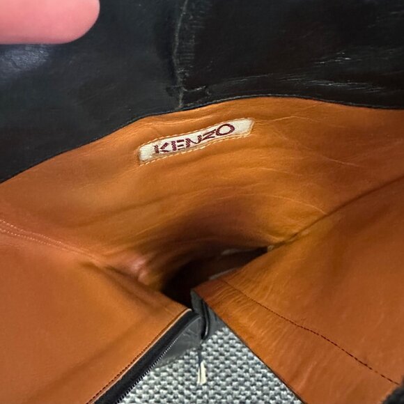 Kenzo Leather Tall Boots Black High Heel Platform Size 37 Going Out Dressy - Picture 11 of 15